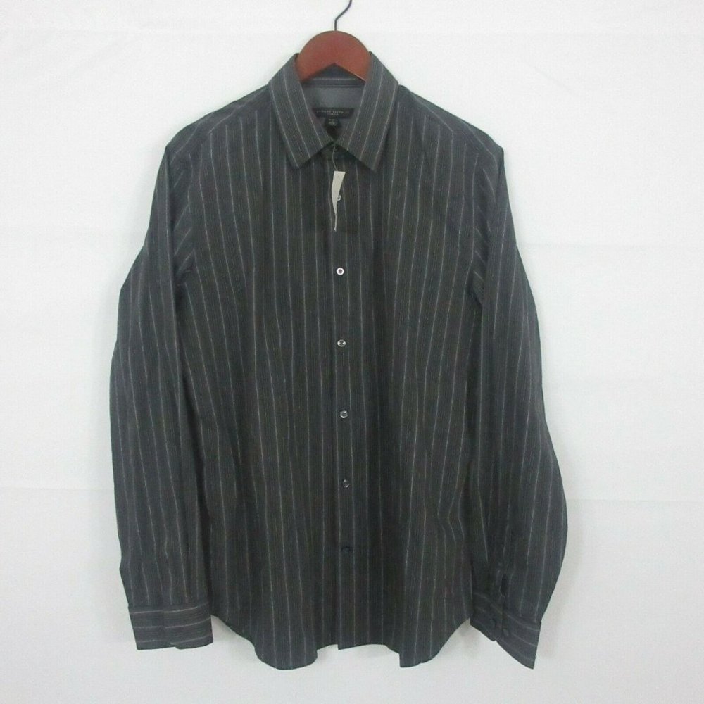 bandanna Republic L Men's Dress Shirt Striped Gray Long Sleeve Large 16-16.5